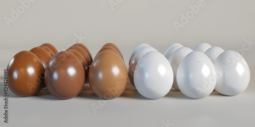 Assorted eggs lined up in a row, each displaying a unique and vibrant colour.