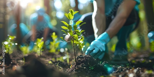 Advocates for Environmental Sustainability and Wildlife: Eco Group Planting Trees in Forests. Concept Environmental Sustainability, Wildlife Conservation, Eco-friendly Practices