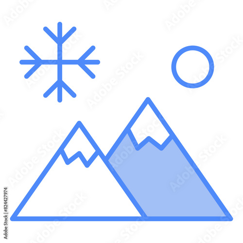 mountain, sun, snow flake, winter, weather, Icon