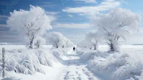A Frosty Path Disappearing in the Horizon Landscape Background
