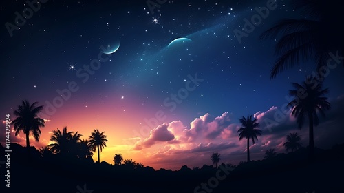 Sky night stars and moon  islamic night  sunset  twilight