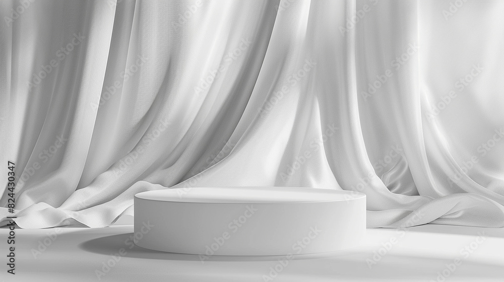 3d realistic podium with beautiful folding silk background template 3d realistic podium with beautiful folding silk background template
