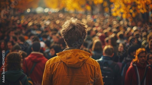 Man Standing Alone Amidst Crowded Protest Gathering