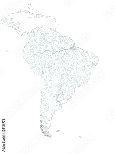South America river and hydrography map. Super high quality. Detailed with labels.