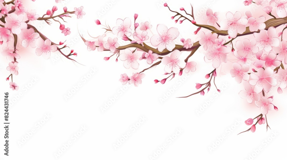 Frame of Sakura Cherry Blossoms Spring flower of Japan white background