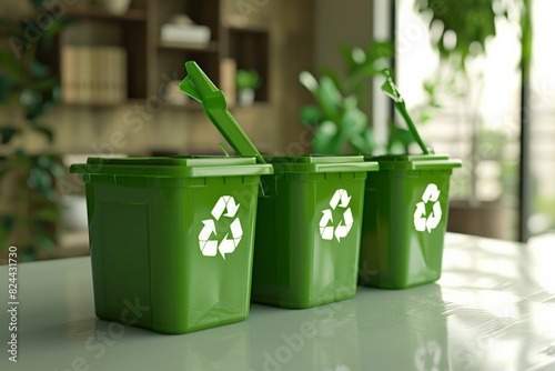 A plantthemed recycling symbol surrounded by lush green leaves photo