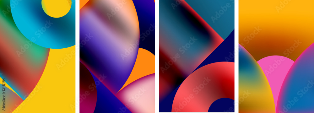 Set of colorful posters with round geometric elements and circles. Vector illustration For Wallpaper, Banner, Background, Card, Book Illustration Set of colorful posters with round geometric elements and circles. Vector illustration For Wallpaper, Banner, Background, Card, Book Illustration