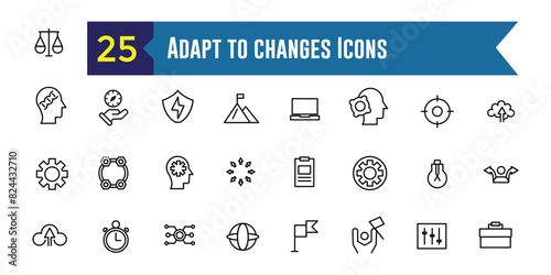 Adapt to changes icons set. Outline set of adapt to changes vector icons for ui design. Outline icon collection. Editable stroke.