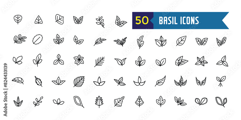 Basil icons set. Outline set of basil vector icons for ui design. Outline icon collection. Editable stroke. Basil icons set. Outline set of basil vector icons for ui design. Outline icon collection. Editable stroke.