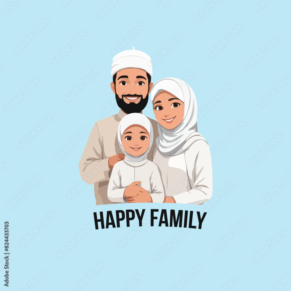 happy Muslim family illustration. family characters of different generation. Arab men in keffiyeh, women and girls in hijab, kids, student and old persons, vector illustration happy Muslim family illustration. family characters of different generation. Arab men in keffiyeh, women and girls in hijab, kids, student and old persons, vector illustration