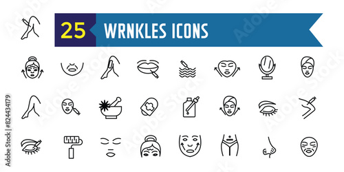 Wrinkles icons set. Outline set of wrinkles vector icons for ui design. Outline icon collection. Editable stroke.