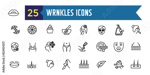 Wrinkles icons set. Outline set of wrinkles vector icons for ui design. Outline icon collection. Editable stroke.