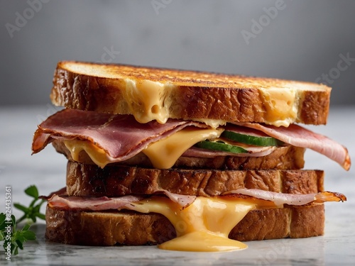 Delicious sandwich fried ham and cheese. Generative AI