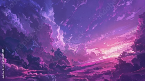 Violet cloud filled sky during a summer day photo