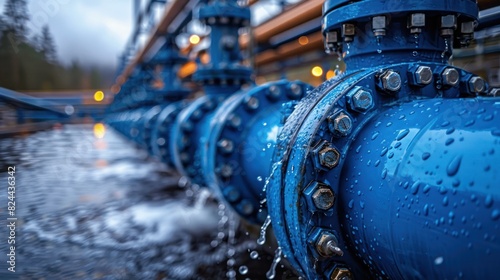 blue pipelines in a waterworks