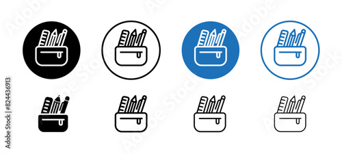 Versatile Pencil Case Icon Set , Pencil case icon sheet,  High-Quality Vector Graphics for School and Office Supplies