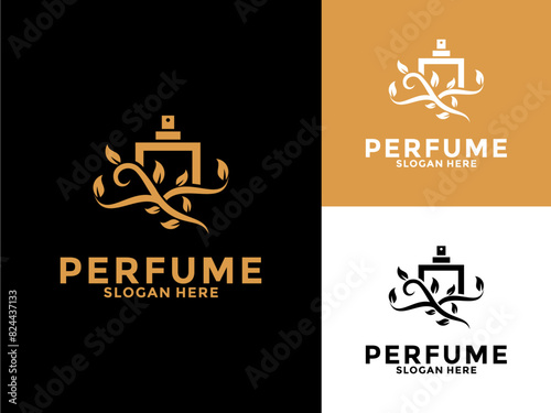 A classical bottle of perfume logo.floral design concept.