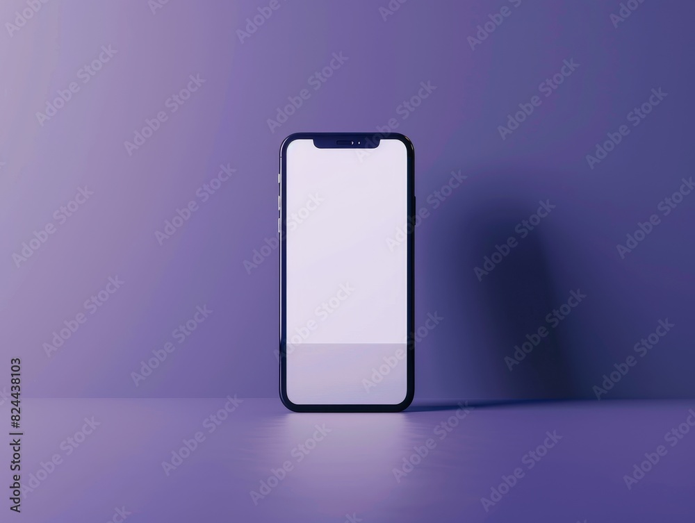 A sleek 3D smartphone with a front-facing screen set against a purple backdrop in a modern rendering A sleek 3D smartphone with a front-facing screen set against a purple backdrop in a modern rendering