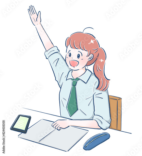 手をあげる女子学生