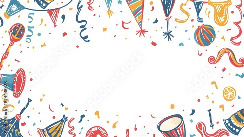 Joyful Carnival Party Background with Minimalist Doodle Border Design and Blank Space for Messaging