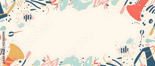 Minimalist Carnival Party Background with Doodle Print Border and Blank Space for Message