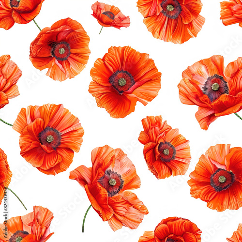 Seamless repeating pattern red poppy poppies flowers for print design textile background