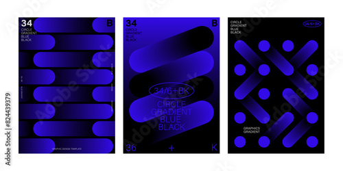 Gradient blue black poster set template use book cover brochure leaflet flyer magazine web printing mobile modern style simple minimal motion circle pattern blend quality fluid shapes blue light flow 