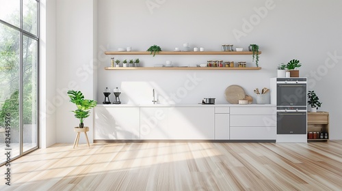Mockup of a white wall in kitchen-style house with accessories in the room