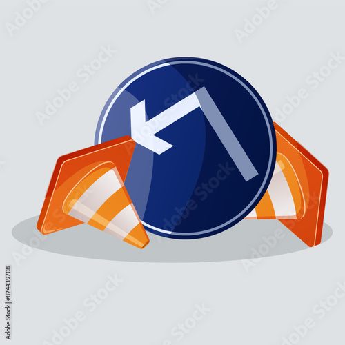 Traffic cone orange , traffic sign stock illustration with turn to the left sign sign photo