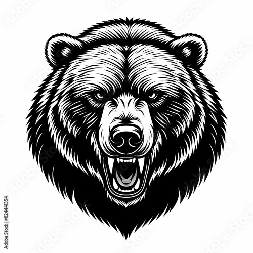 A powerful PNG logo featuring a grizzly bear's head, ideal for T-shirts, businesses, and hunting clubs, radiating strength and resilience.