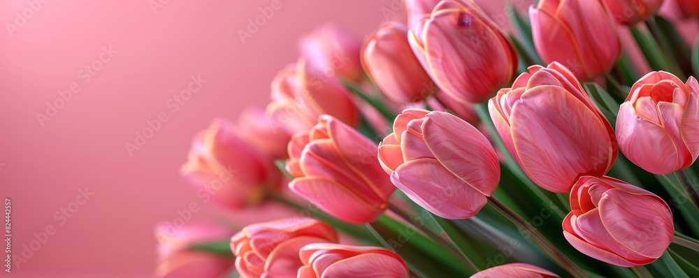 3D pink tulips, a bunch, beautifully stand out on a vibrant pink background 3D pink tulips, a bunch, beautifully stand out on a vibrant pink background
