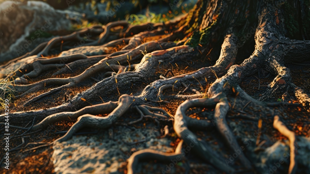 Tree roots lying on the ground Tree roots lying on the ground