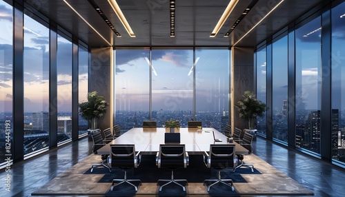 sales pitch meeting in elegant room, polished decor, large windows, confident presenters, attentive clients, highresolution display, professional atmosphere