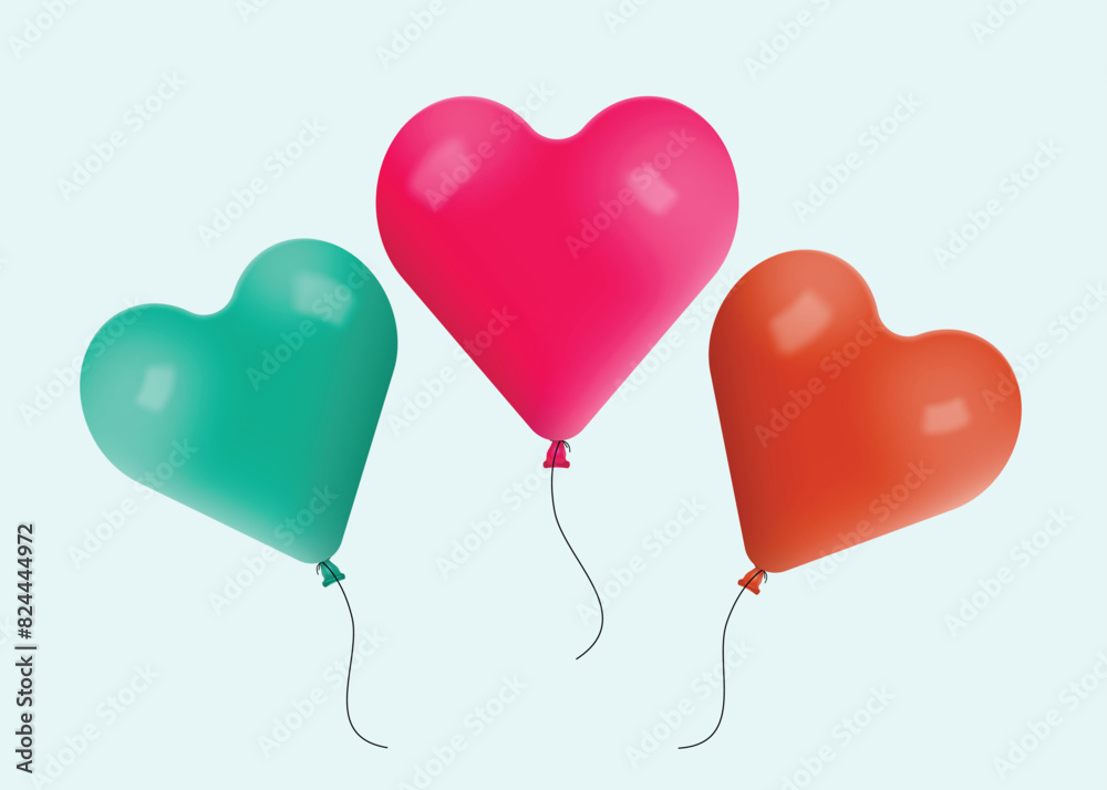 Heart shaped various color three air balloons on isolated background Heart shaped various color three air balloons on isolated background