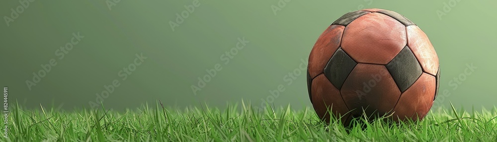 A football with a leather texture is set against an isolated grassy green background in a 3D rendering A football with a leather texture is set against an isolated grassy green background in a 3D rendering