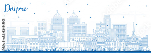 Canvas Print Outline Dnipro city skyline with blue buildings