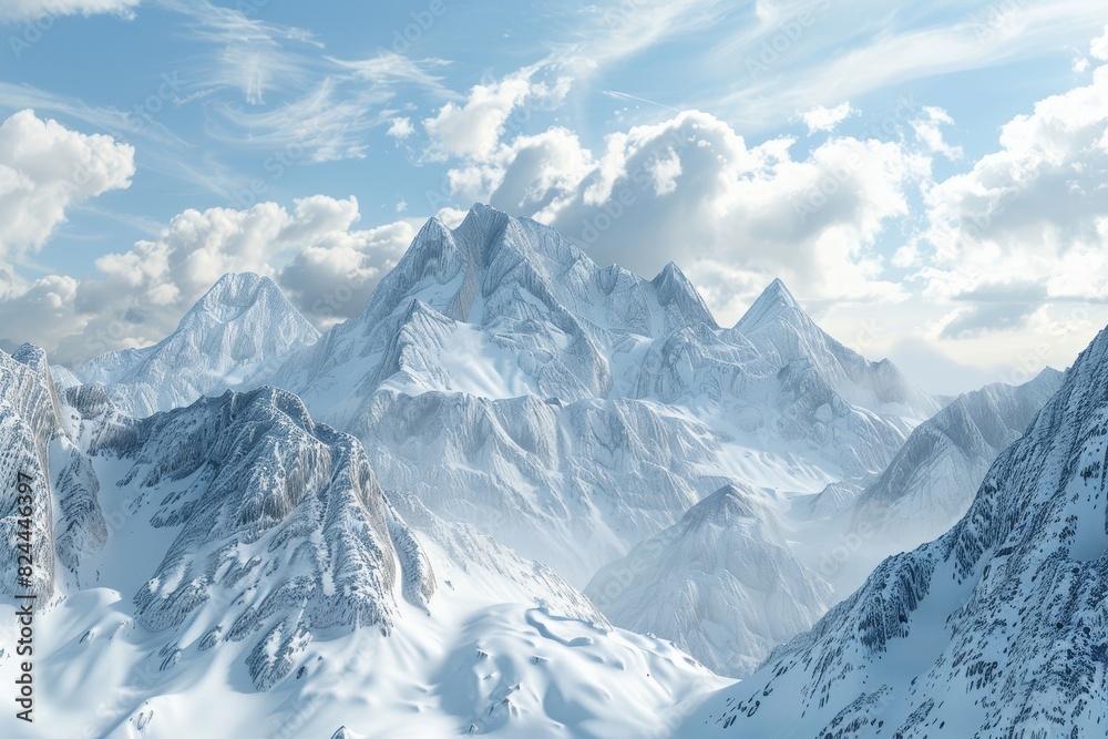 Obraz premium The mountains are covered in snow and the sky is cloudy generated by AI