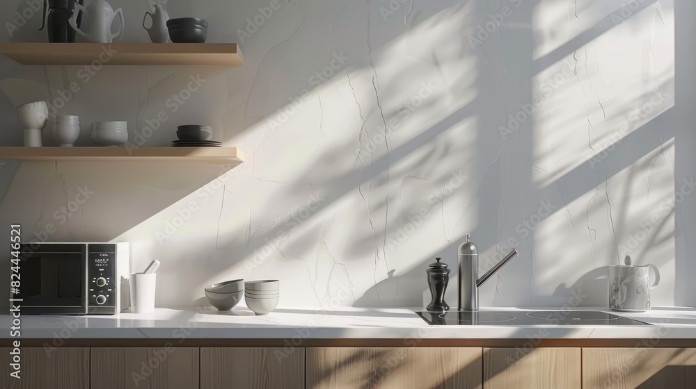 A kitchen counter with a microwave, a coffee pot, and a tea kettle generated by AI A kitchen counter with a microwave, a coffee pot, and a tea kettle generated by AI