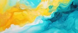 Yellow and teal abstract marble background with copy space,