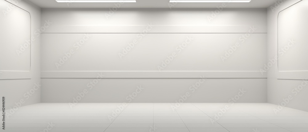 Modern studio backdrop, spotlights illuminating blank white space, clean and minimal Modern studio backdrop, spotlights illuminating blank white space, clean and minimal