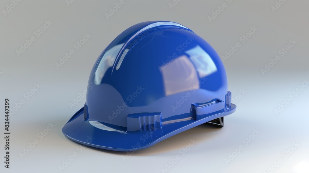 A blue hard hat and safety gear, set against a white backdrop in a 3D rendering A blue hard hat and safety gear, set against a white backdrop in a 3D rendering