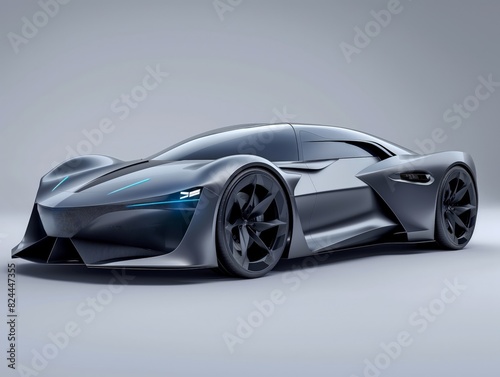 Sleek black sports car with aerodynamic design and blue accents  showcasing modern automotive innovation.