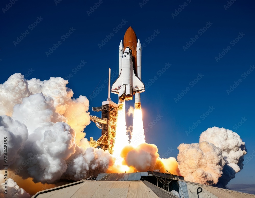 a space shuttle taking off from the launch pad