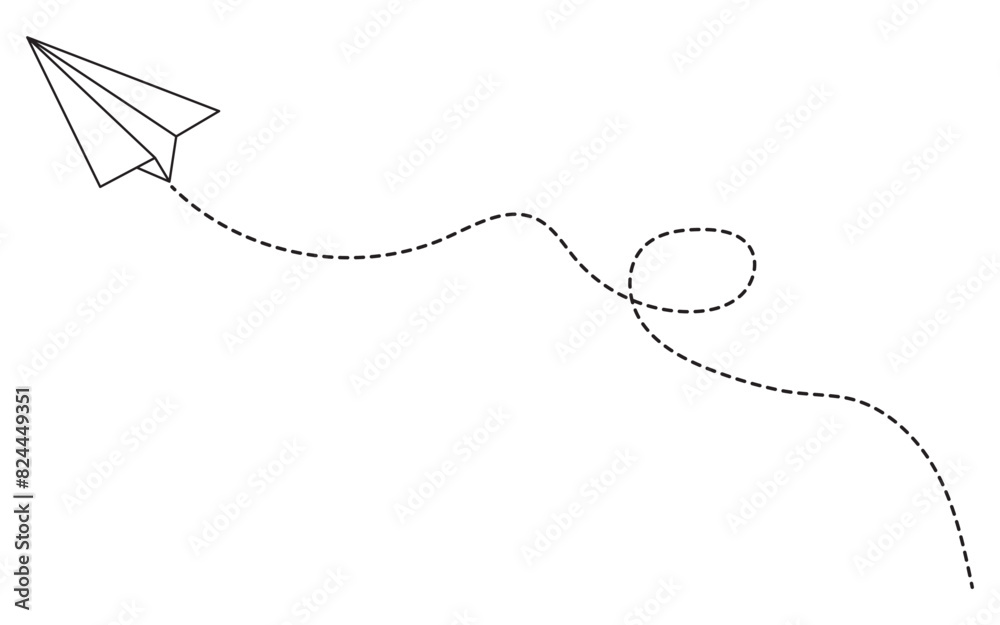Paper plane with dotted line, Origami paper airplane, Travel and route symbol in line style, paper plane flying on white background.
vector illustration. Paper plane with dotted line, Origami paper airplane, Travel and route symbol in line style, paper plane flying on white background.
vector illustration.