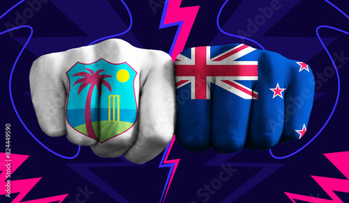 Tableau sur toile West Indies VS New Zealand T20 Cricket World Cup 2024 concept match template banner vector illustration design