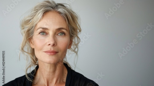 portrait of a beautiful middle-aged Caucasian blonde, studio shot on a white background. well-groomed woman over 50 years old