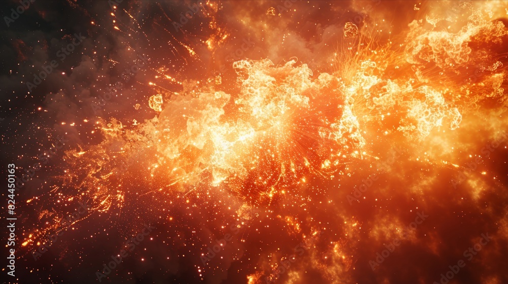 Naklejka premium Massive Fiery Explosion Erupting with Intense Smoke and Brilliant Flames