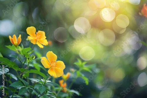 Nature view of yellow flower on blurred greenery background in garden with copy space using as background natural flower landscape, ecology, fresh wallpaper - generative ai