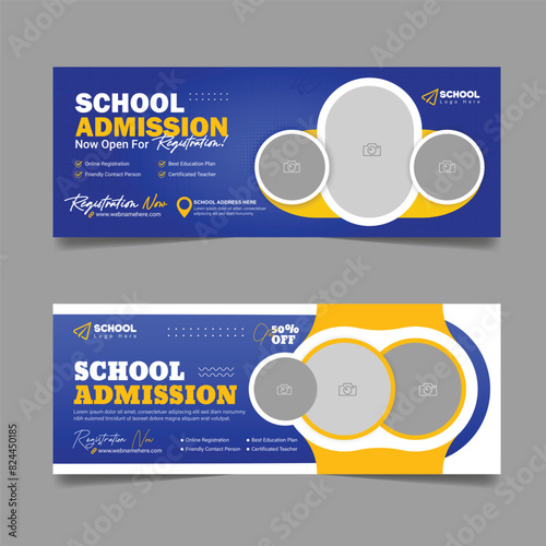 Back to school admission social media facebook cover design and higher education banner template