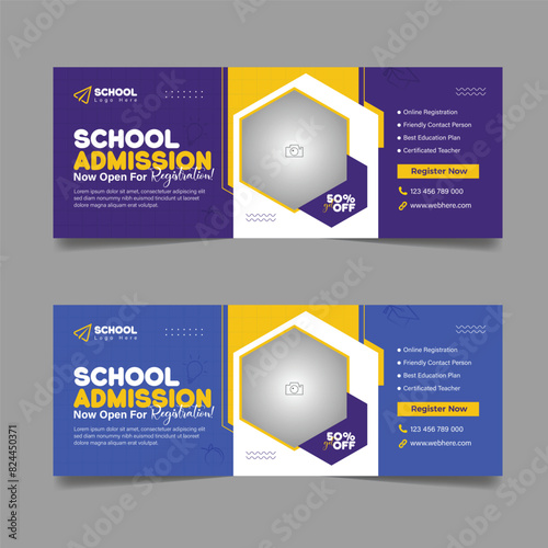 Back to school admission social media facebook cover design and higher education banner template